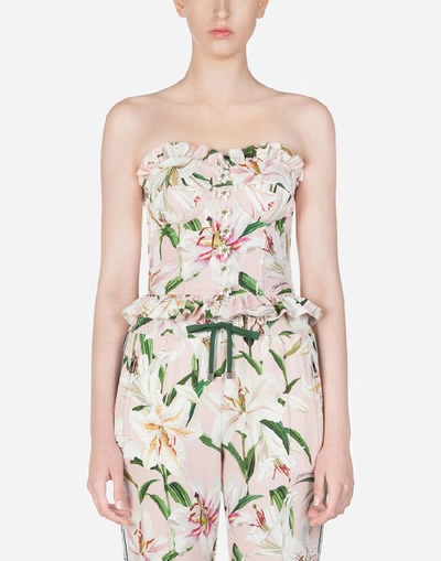 Dolce & Gabbana Lily-print Cady Bustier In Pink