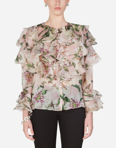 Dolce & Gabbana Lily-print Organza Shirt In Pink