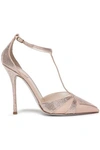 RENÉ CAOVILLA CRYSTAL-EMBELLISHED SATIN AND MESH PUMPS,3074457345620671314