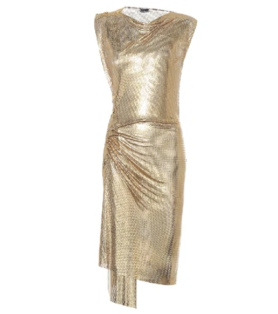 Paco Rabanne Draped Mesh Dress In Gold