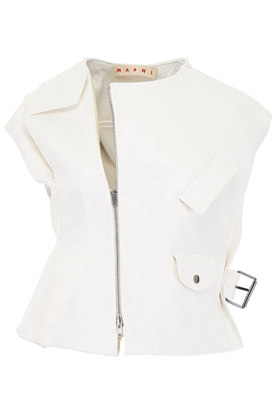 Marni Silk Satin-paneled Leather Vest In Lily White + Silk White (white)