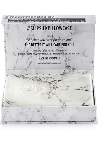 Slip Silk Pillowcase - Standard/queen White Marble - Zipper Closure In Gray