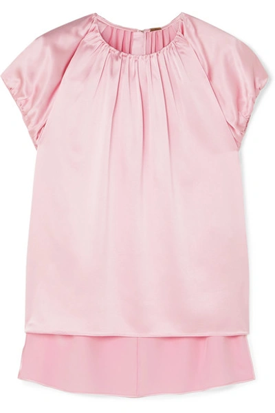 Adam Lippes Gathered Silk-charmeuse Top In Pink