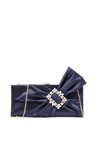 Roger Vivier Rv Broche Drapé Satin Clutch In Blu Navy (blue)