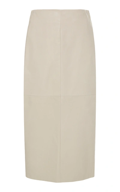 Brunello Cucinelli High-waisted Leather Midi Pencil Skirt In Ivory