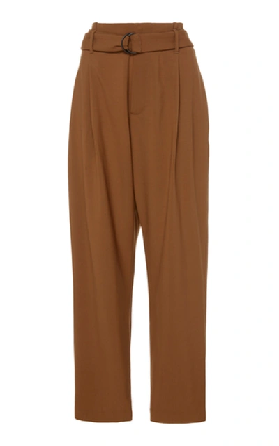 Brunello Cucinelli Cropped Belted Stretch-wool Pants In Brown
