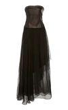 BRUNELLO CUCINELLI LEATHER AND TULLE GOWN,749704