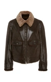 BRUNELLO CUCINELLI SHEARLING-TRIMMED LEATHER JACKET,749707