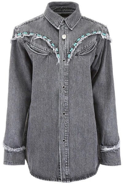 Alanui Denim Shirt With Beads In Grey