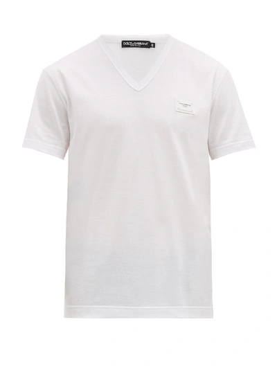 Dolce & Gabbana Logo Plaque V-neck T-shirt In White