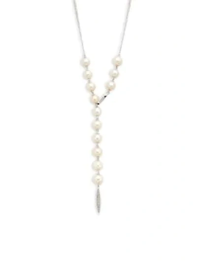 Adriana Orsini Silvertone, Crystal & 5-7mm Pearl Necklace