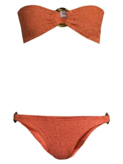 Hunza G Women's Gloria Ring Detail Bandeau 2-piece Bikini Set In Metallic Red