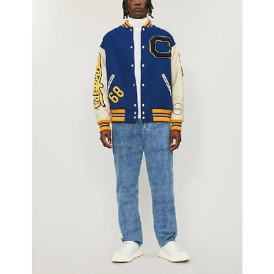 Calvin Klein 205w39nyc Appliquéd Leather And Wool Varsity Jacket In Blue  Ice | ModeSens