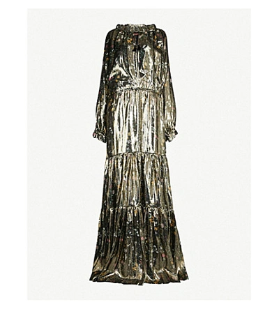 Altuzarra Currie Tiered Floral-print Metallic Silk-blend Gown In Black