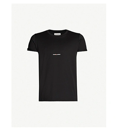Saint Laurent Logo-print Cotton-jersey T-shirt In Grey