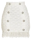 BALMAIN WOMEN'S TWEED BUTTON MINI SKIRT,0400011013198