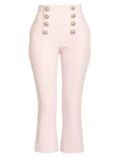 Balmain Women's Cropped Flare Button Pants In Rose Pale