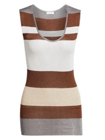 Brunello Cucinelli Striped Lurex Knit Tank Top In Sand Caribou