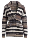 BRUNELLO CUCINELLI Belted Wool-Blend Stripe Cardigan