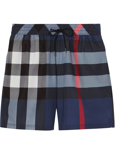 Burberry Check Drawstring Swim Shorts In Blue