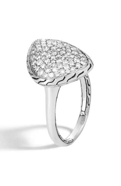 John Hardy Sterling Silver Classic Chain Small Pave Diamond Ring In Silver/ Diamond