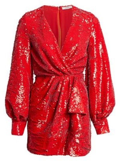 Amen Sequin Wrap Mini Dress In Red