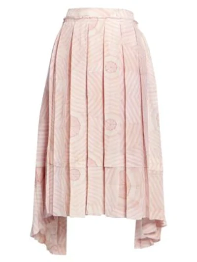 Simone Rocha Deconstructed Pleated Print Silk Skirt In Pink Web