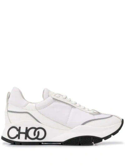 Jimmy Choo Raine Leather And Neoprene Sneakers In White,grey