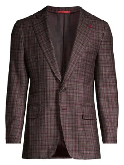 Isaia Plaid Wool, Cashmere, Silk & Linen Single-breasted Blazer In Brown