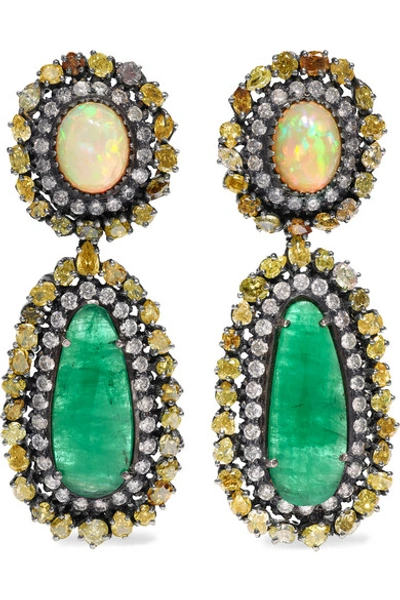 Amrapali 18-karat Gold Diamond, Emerald And Opal Earrings