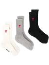 AMI ALEXANDRE MATTIUSSI AMI DE COEUR SOCKS PACK X3 OFF WHITE BLACK HEATHER GREY