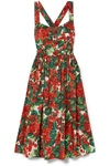 DOLCE & GABBANA PLEATED FLORAL-PRINT COTTON-BLEND POPLIN MIDI DRESS