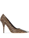 BURBERRY BURBERRY BROWN ELODIE 105 MONOGRAM PRINT PU COATED COTTON BLEND PUMPS