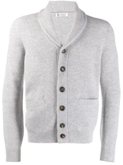 Brunello Cucinelli Button Ribbed Knit Cardigan In Grey
