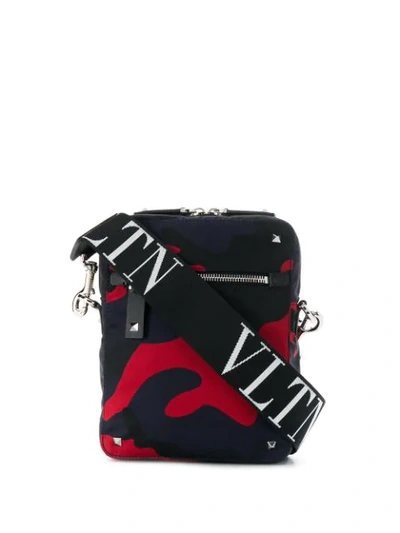 Valentino Garavani 'vltn' Logo Shoulder Strap Camouflage Print Crossbody Bag In Blue