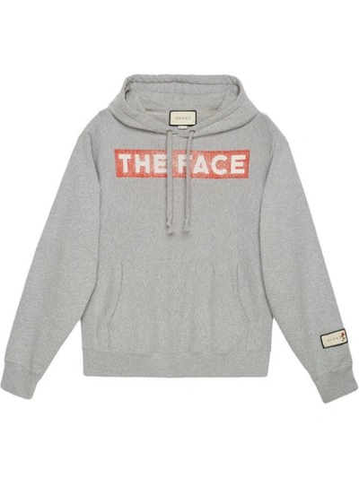 Gucci The Face Oversized Logo-print Mélange Loopback Cotton-jersey Hoodie In Grey