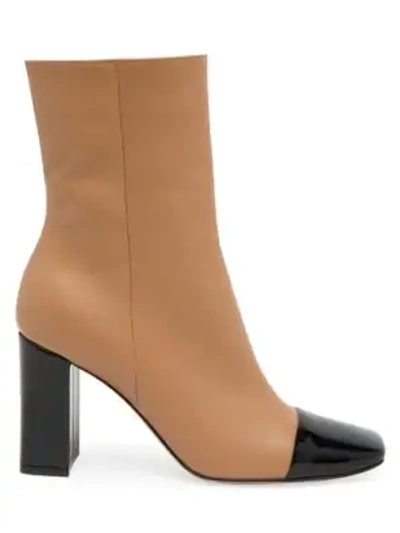 Gianvito Rossi Logan Two-tone Cap-toe Leather Ankle Boots In Black Praline