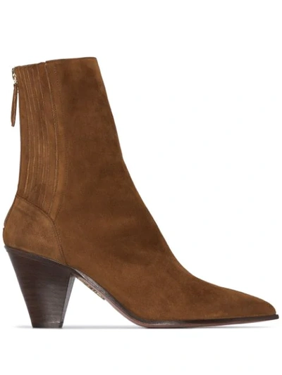 Aquazzura Saint Honore 70 Pointed-toe Suede Boots In Brown