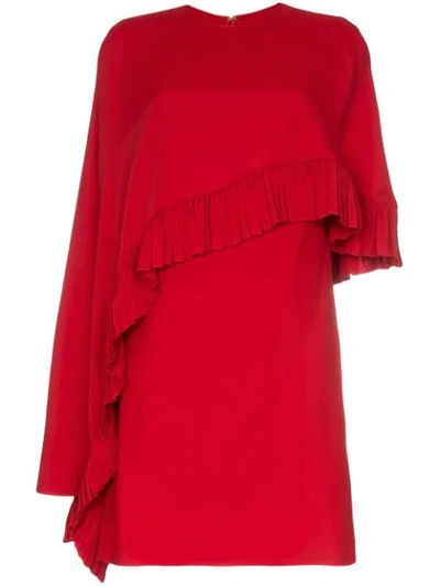 Valentino Asymmetric Cape Mini Dress In Red
