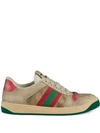 Gucci Screener Distressed Low-top Sneakers In Beige