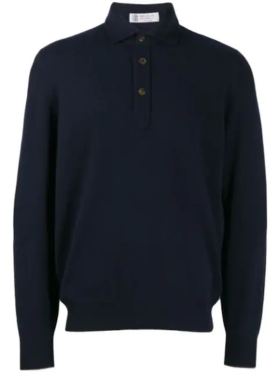 Brunello Cucinelli Buttoned Collar Sweater - 蓝色 In Blue