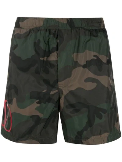 Valentino V-logo Camouflage-print Swim Shorts In Brown