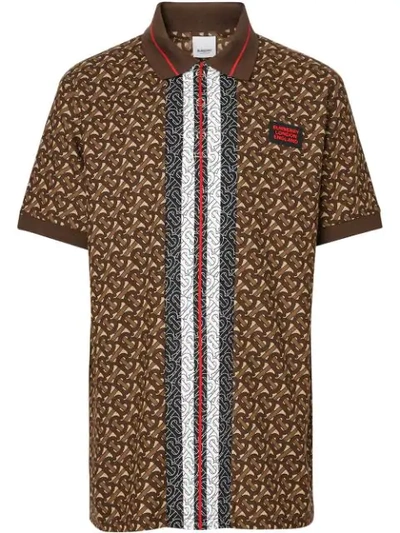 Burberry Men's Marley Tb-monogram Polo Shirt W/ Stripes In Brown
