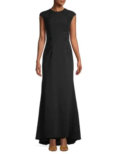 Carmen Marc Valvo Infusion Embroidered High-low Gown In Black