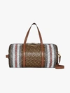 BURBERRY BURBERRY BROWN MONOGRAM STRIPE E-CANVAS MEDIUM BARREL BAG,801865214101142