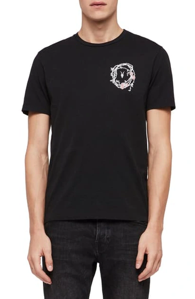 Allsaints Rose Skull Graphic T-shirt In Jet Black/ Chalk