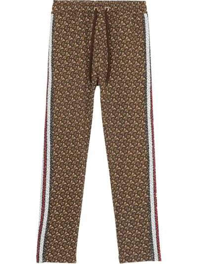 Burberry Monogram Stripe Print Cotton Trackpants - 棕色 In Brown