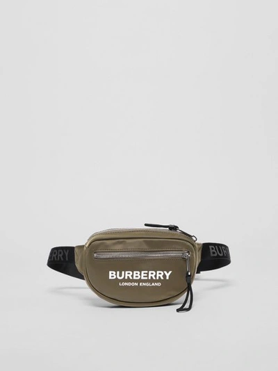 Burberry Small Logo Print Cannon Bum Bag In Canvas Green