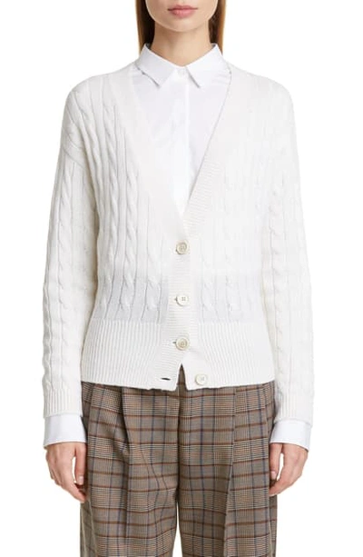 Brunello Cucinelli Sequin Cable Cashmere & Silk Cardigan In White