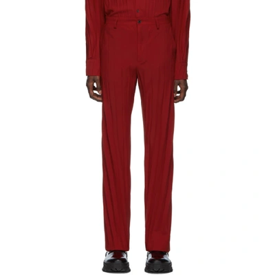 Valentino Red Plisse Trousers In 157rosso